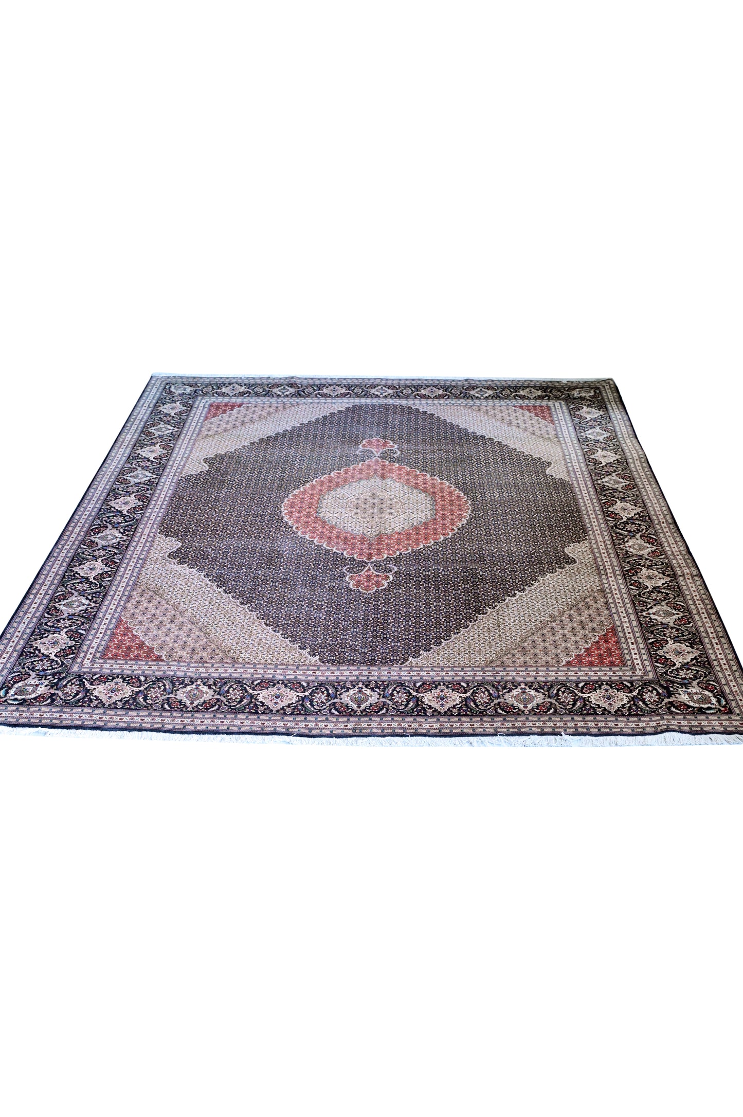 Mahi Tabriz Wool and Silk Black/Beige 13 X 10 FT