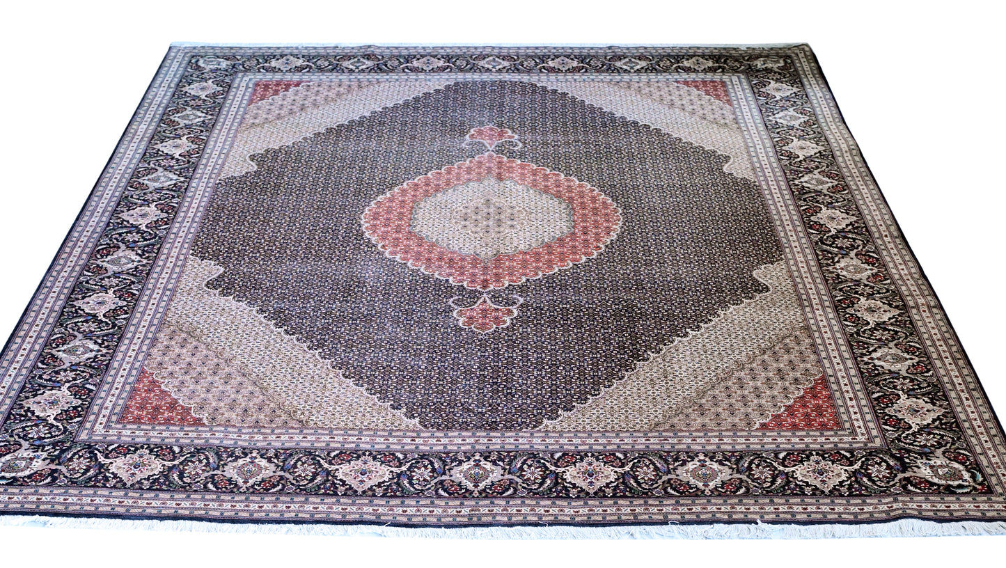 Mahi Tabriz Wool and Silk Black/Beige 13 X 10 FT