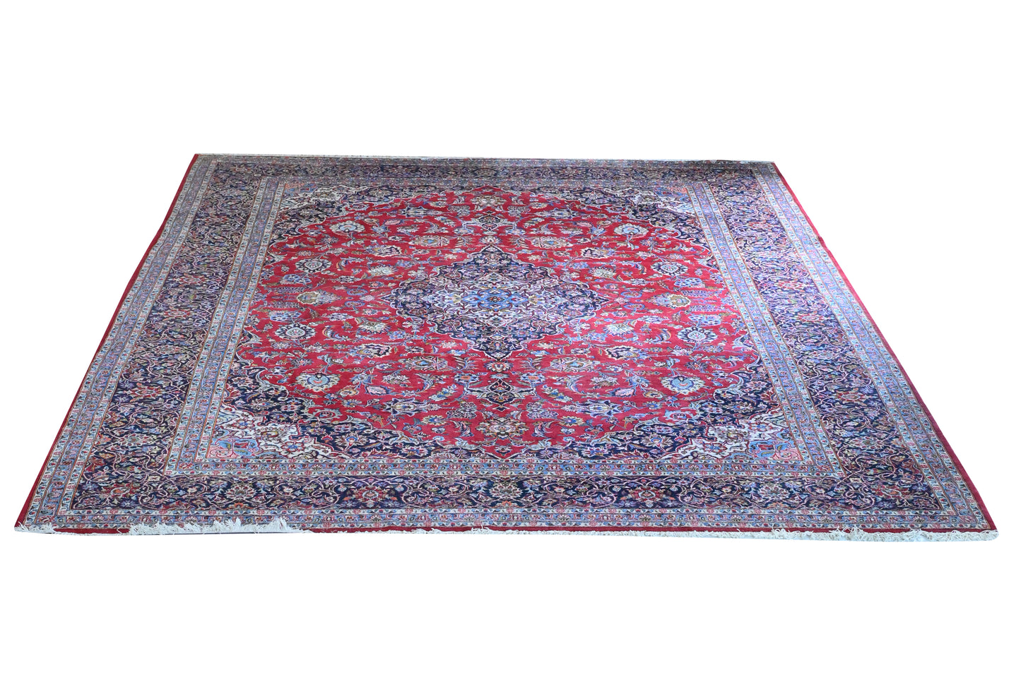 Kashan Wool and Silk Red/Blue 13 X 10 FT