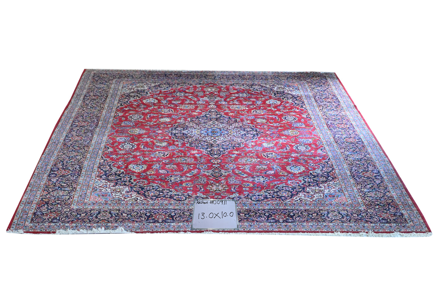 Kashan Wool and Silk Red/Blue 13 X 10 FT