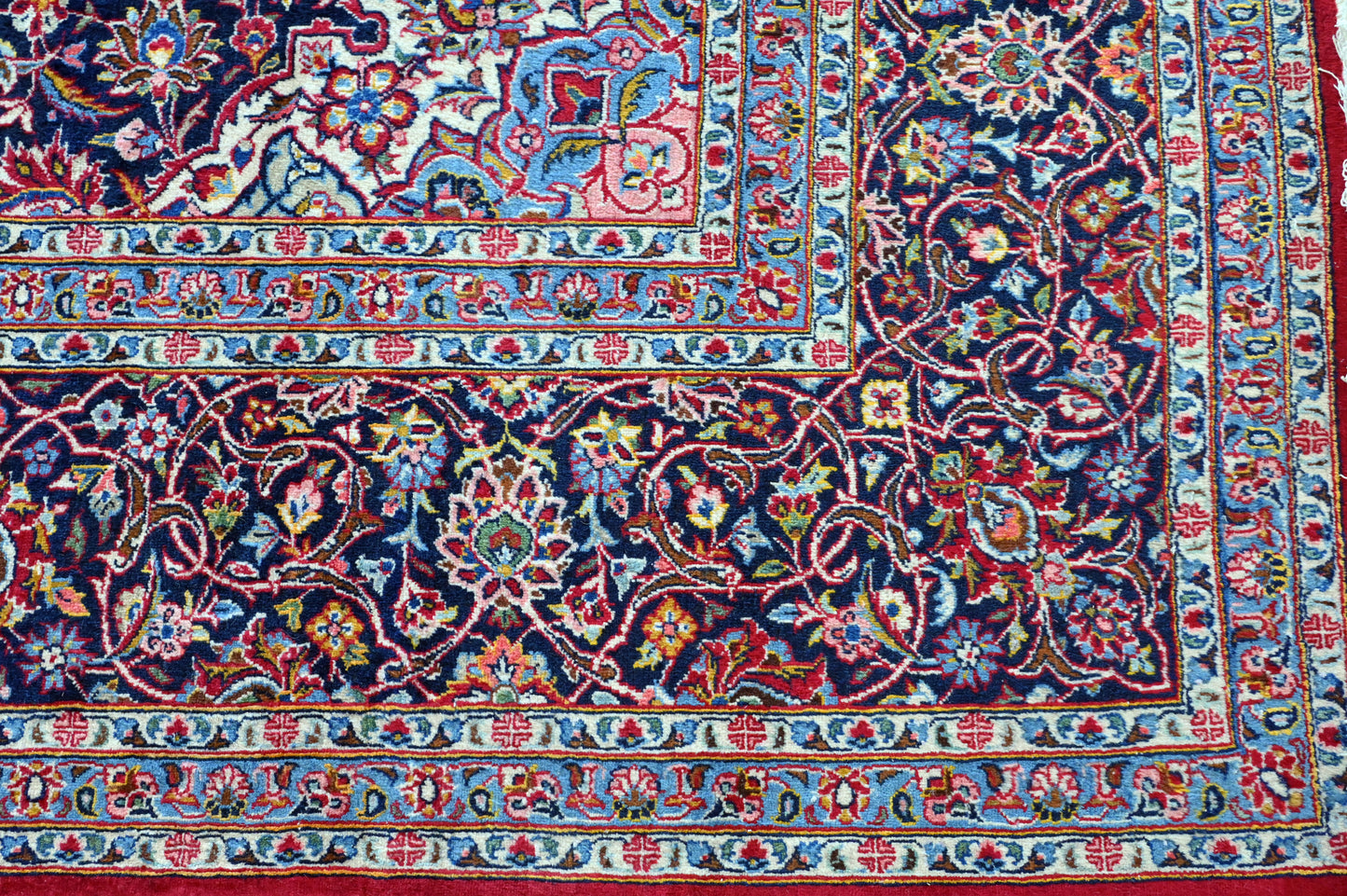 Kashan Wool and Silk Red/Blue 13 X 10 FT
