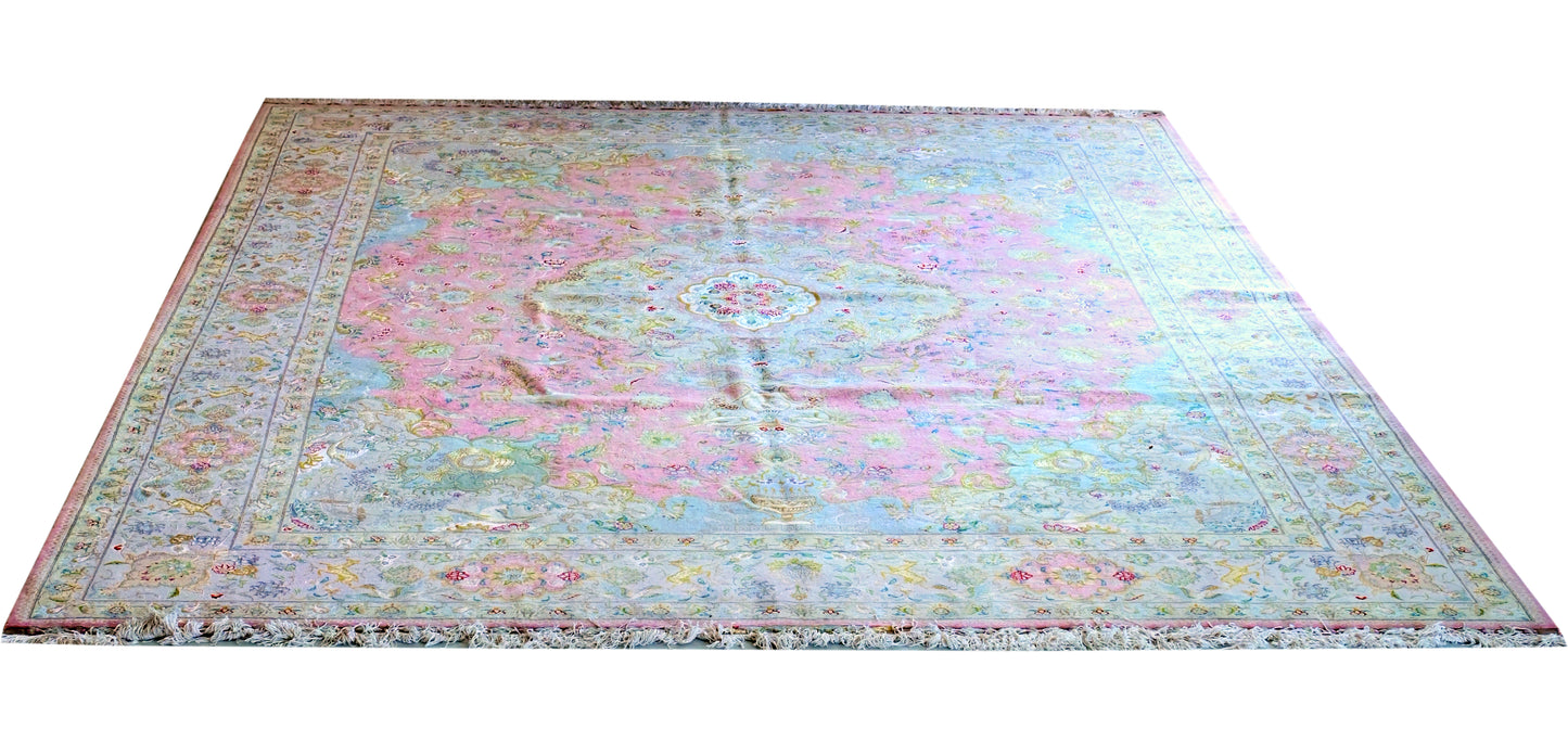 Tabriz Royal Wool and Silk On Silk Base Fine Hand Knotted Pink 13 X 10 FT