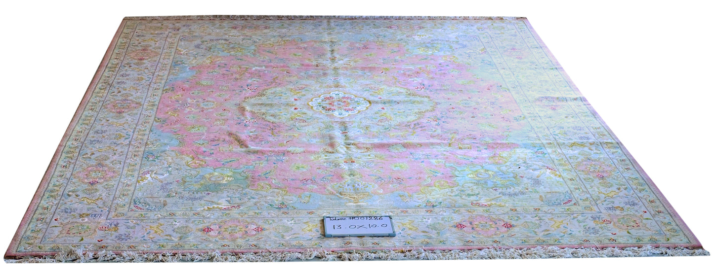 Tabriz Royal Wool and Silk On Silk Base Fine Hand Knotted Pink 13 X 10 FT