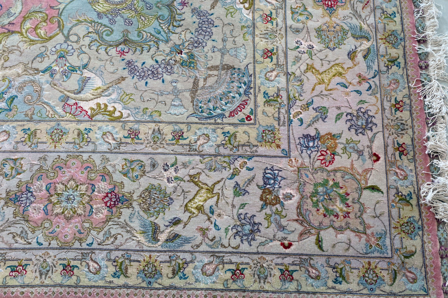 Tabriz Royal Wool and Silk On Silk Base Fine Hand Knotted Pink 13 X 10 FT
