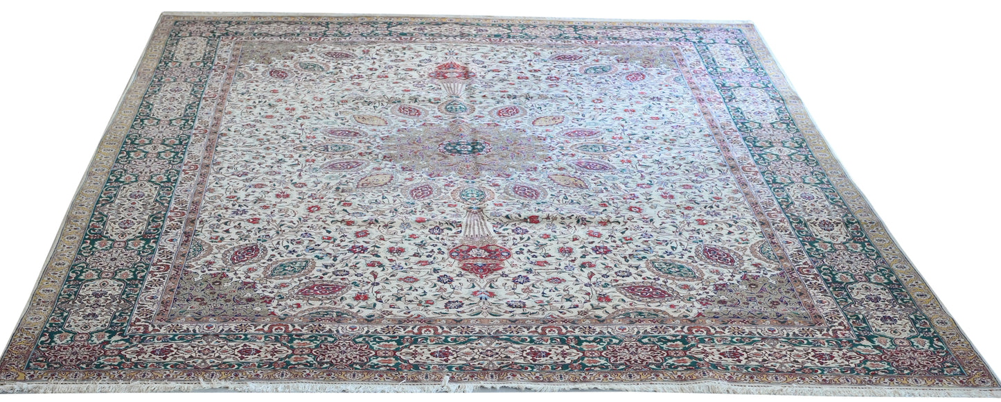 Ardabeel Wool Fine Hand Knotted Cream and Green 13 X 10 FT