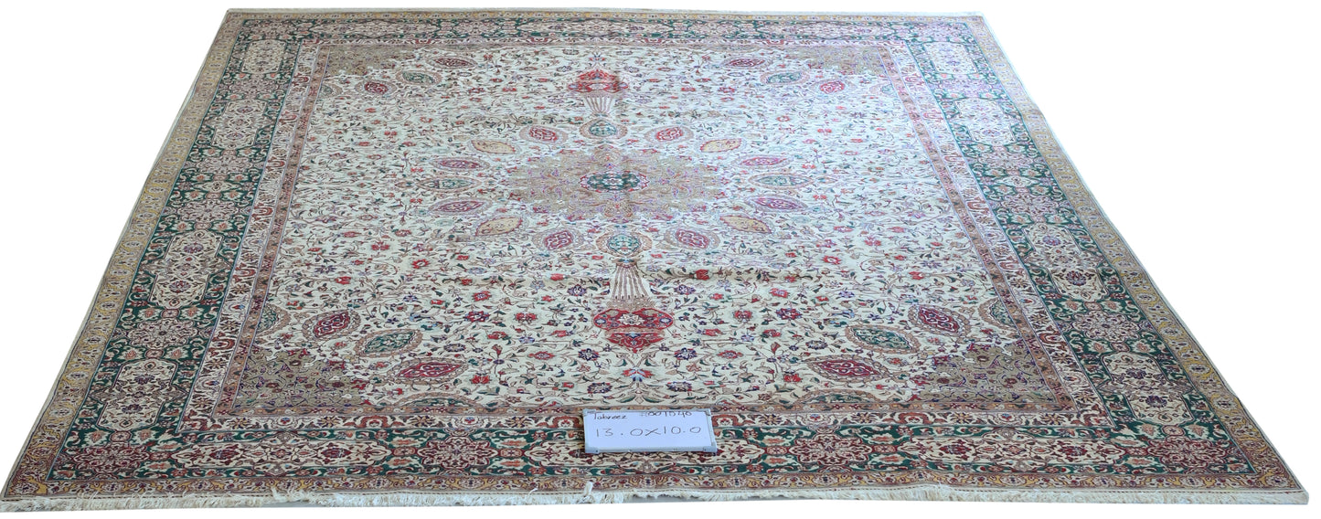 Ardabeel Wool Fine Hand Knotted Cream and Green 13 X 10 FT