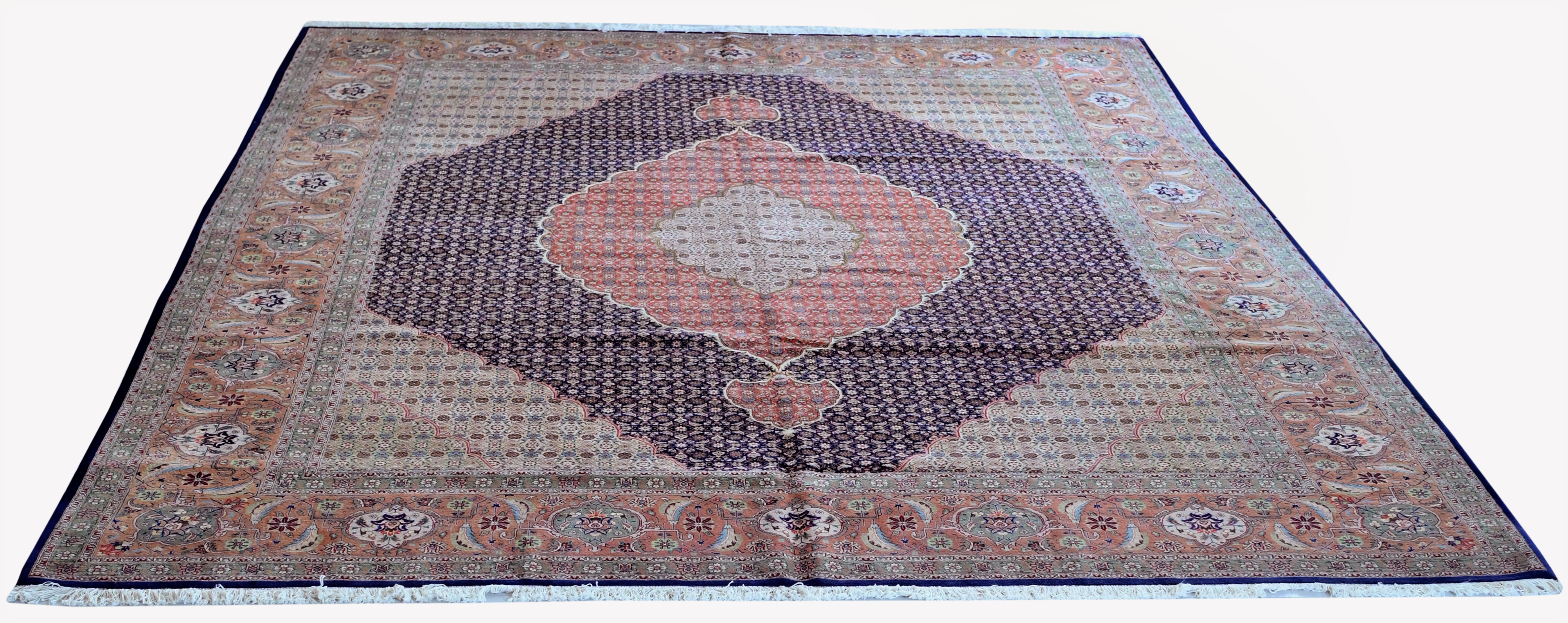 Mahi Tabriz, wool and silk ,black and orange 13 X 10 FT