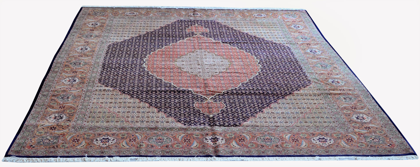 Mahi Tabriz, wool and silk ,black and orange 13 X 10 FT