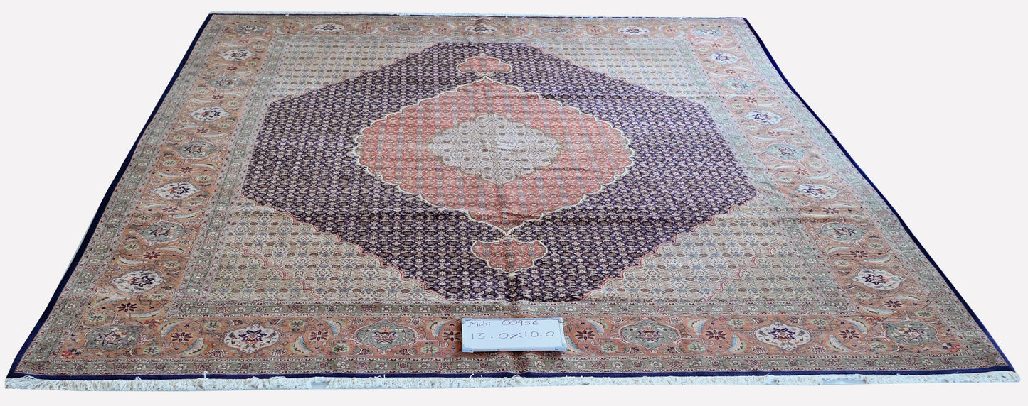 Mahi Tabriz, wool and silk ,black and orange 13 X 10 FT
