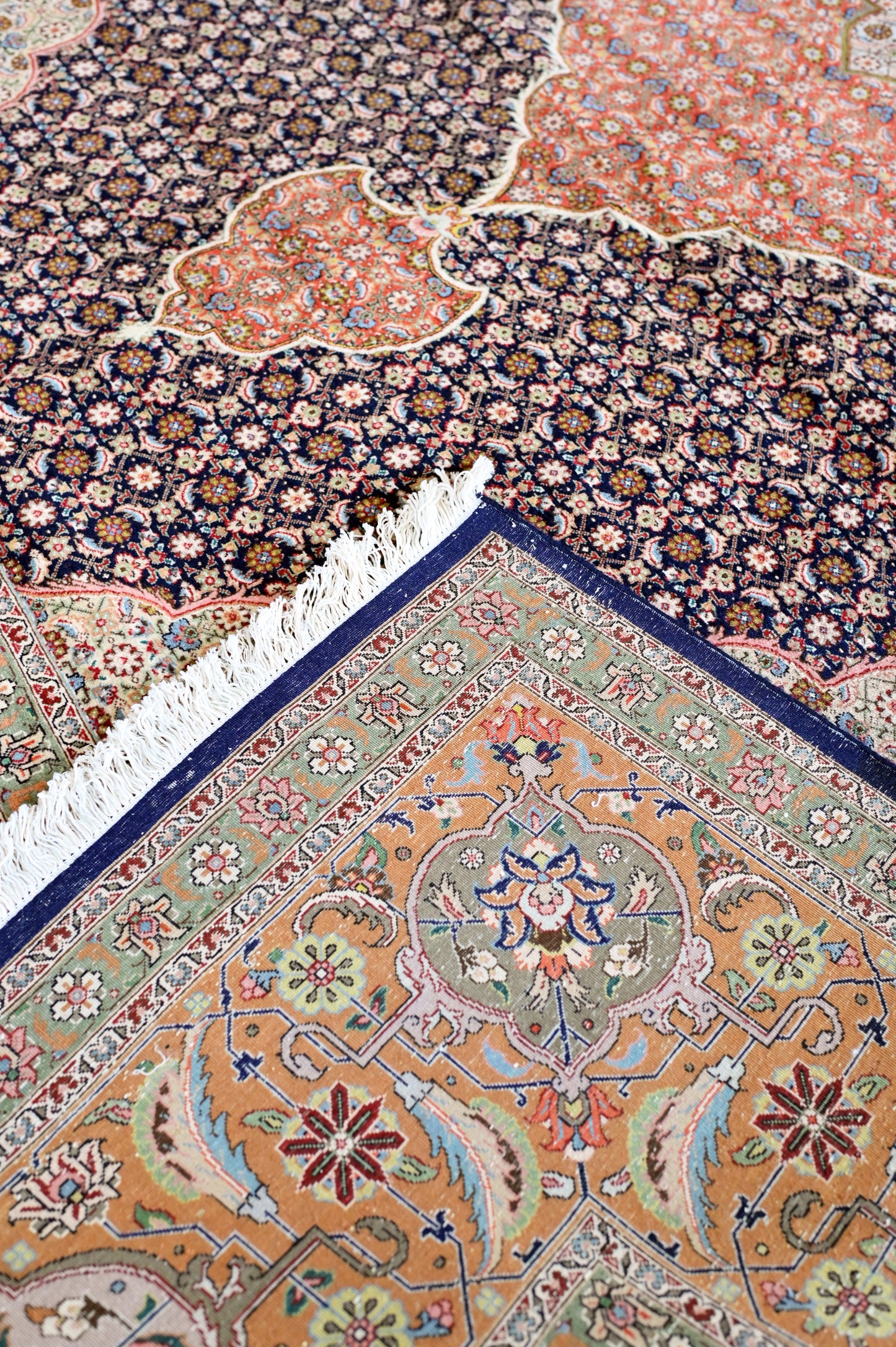 Mahi Tabriz, wool and silk ,black and orange 13 X 10 FT