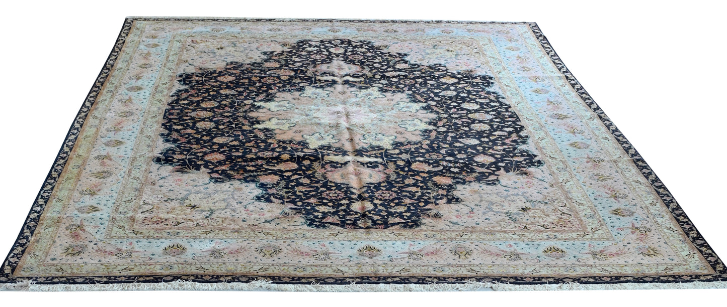 Tabriz Royal Wool and Silk on Silk Base Black With Pastels 13 X 10 FT
