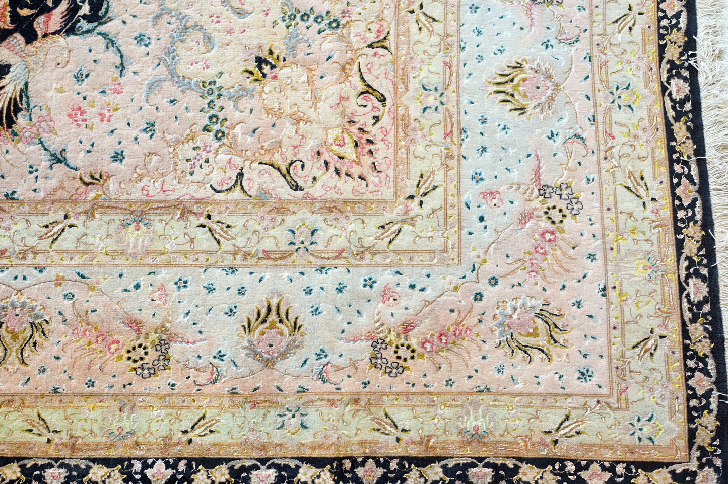 Tabriz Royal Wool and Silk on Silk Base Black With Pastels 13 X 10 FT