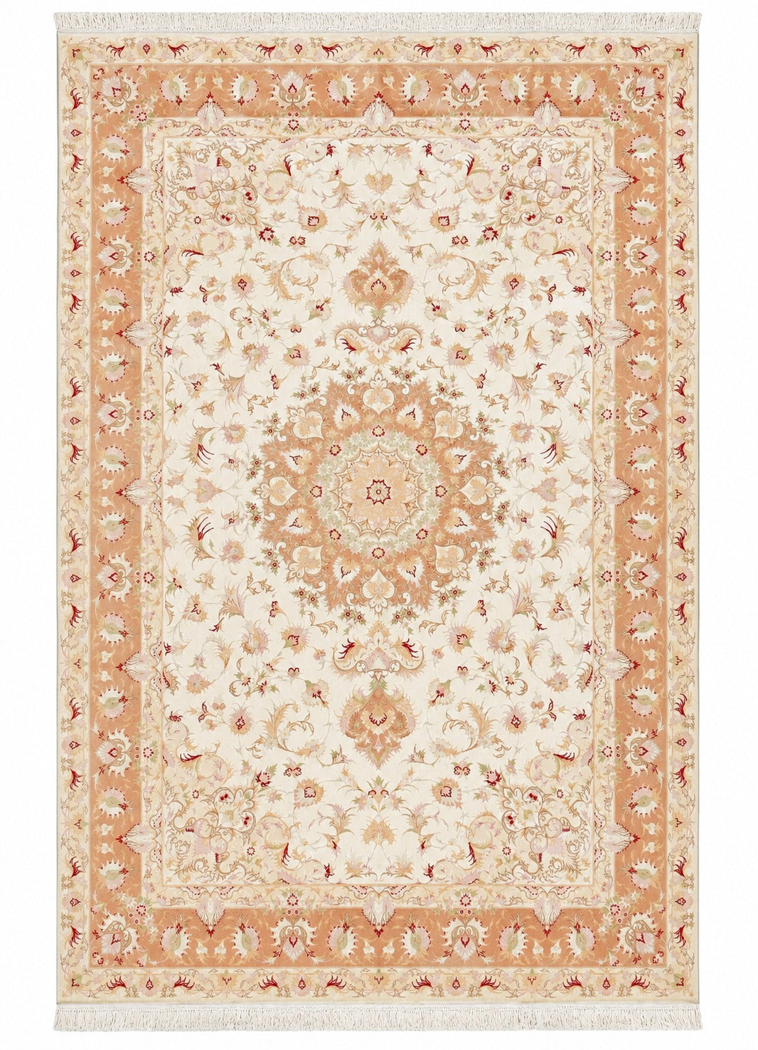 Tabriz Wool and Silk Cream Pink Fine Hand Knotted