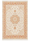 Tabriz Wool and Silk Cream Pink Fine Hand Knotted