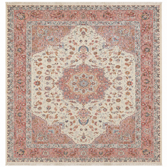 Tabriz Wool and Silk Fine Hand Knotted Cream and Pink 13 X 10 FT