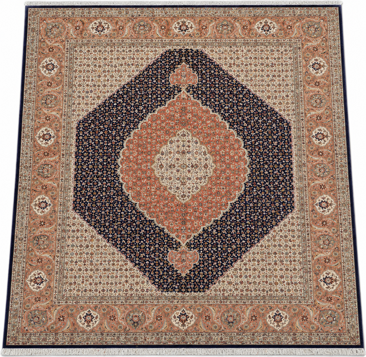 Tabriz Mahi Wool and Silk Maroon and Black Fine Hand Knotted 11 X 8 FT
