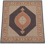 Tabriz Mahi Wool and Silk Maroon and Black Fine Hand Knotted 11 X 8 FT