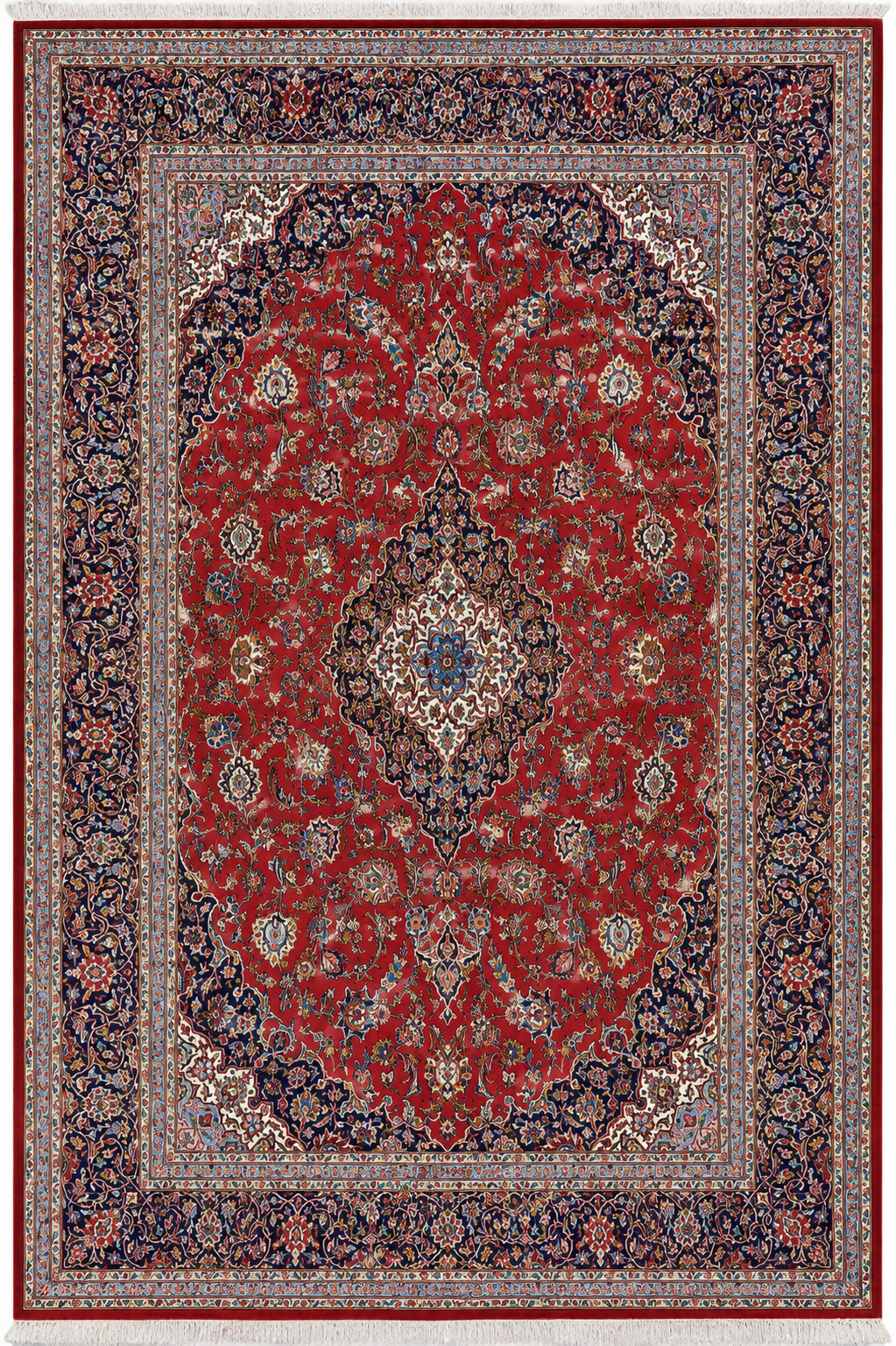 Kashan Wool and Silk Red/Blue 13 X 10 FT