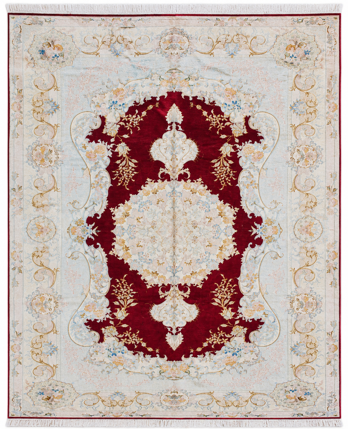 Tabriz wool and silk, red/beige, fine hand knotted 10 X 7 FT