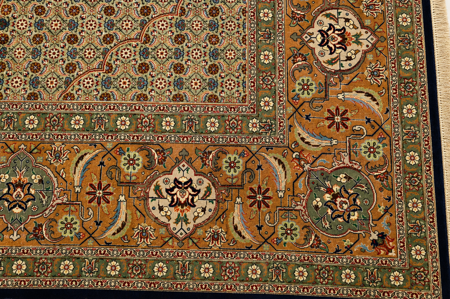 Tabriz Mahi Wool and Silk Maroon and Black Fine Hand Knotted 11 X 8 FT