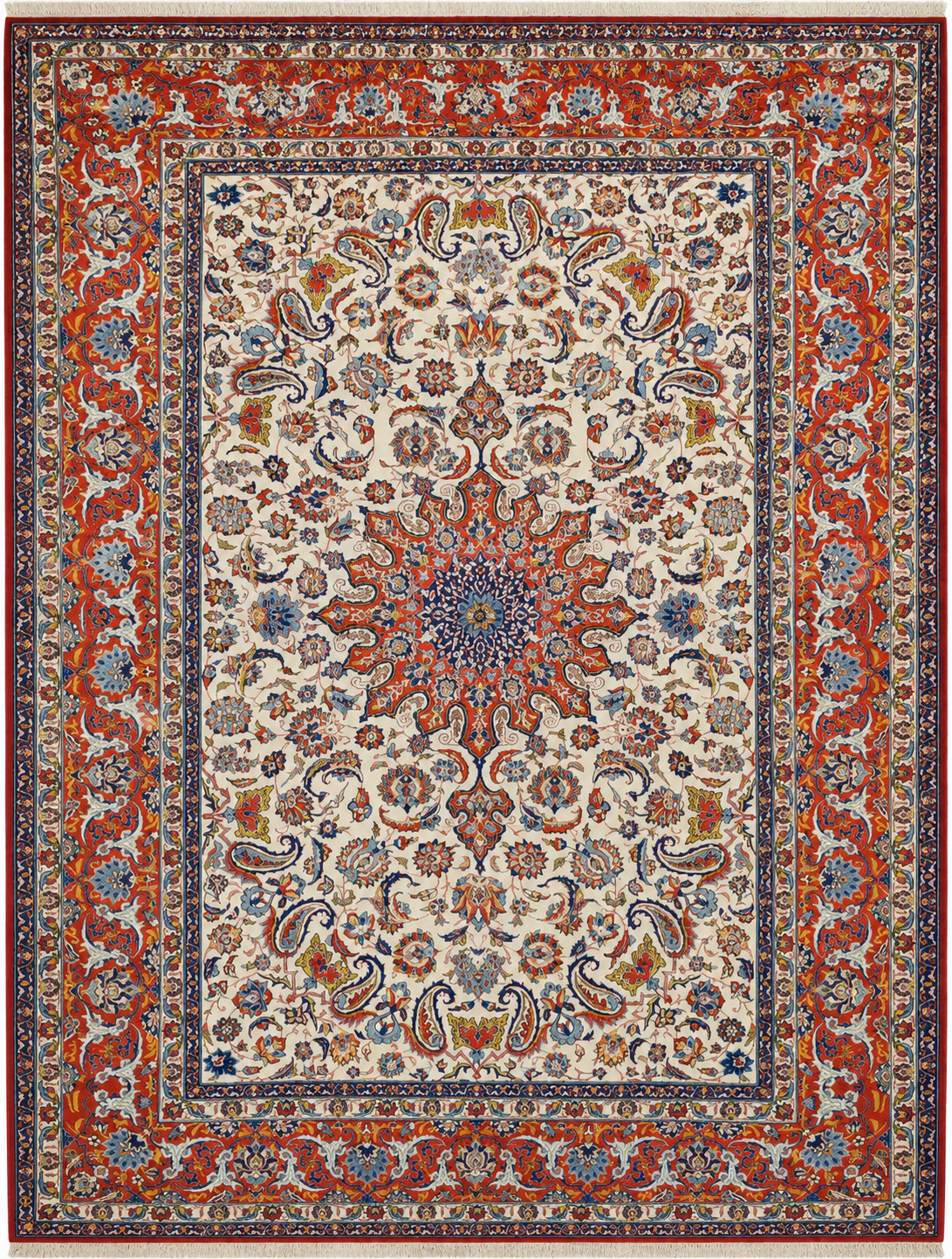 Ispahan Kunj Wool Cream/Orange fine Hand Knotted 12 X 9 FT