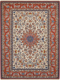 Ispahan Kunj Wool Cream/Orange fine Hand Knotted 12 X 9 FT