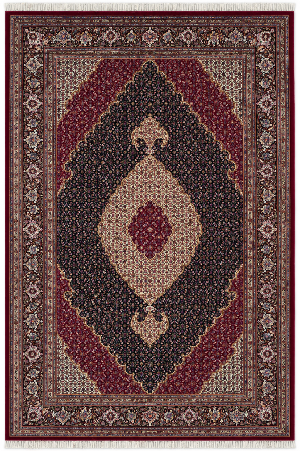 Mahi Tabriz, wool and silk ,black and orange 13 X 10 FT