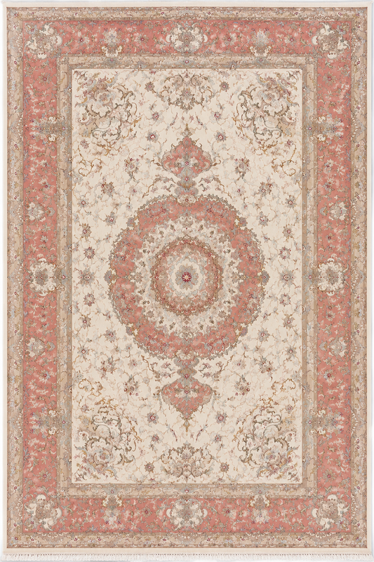Tabriz Royal Wool and Silk on Silk Base Fine Hand Knotted Cream/Pink 13 X 10 FT
