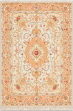 Tabriz Royal Wool and Silk on Silk Base Fine Hand Knotted Cream/Peach 14 X 10 FT