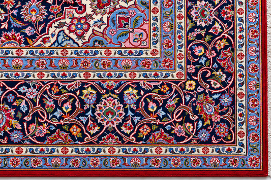Kashan Wool and Silk Red/Blue 13 X 10 FT
