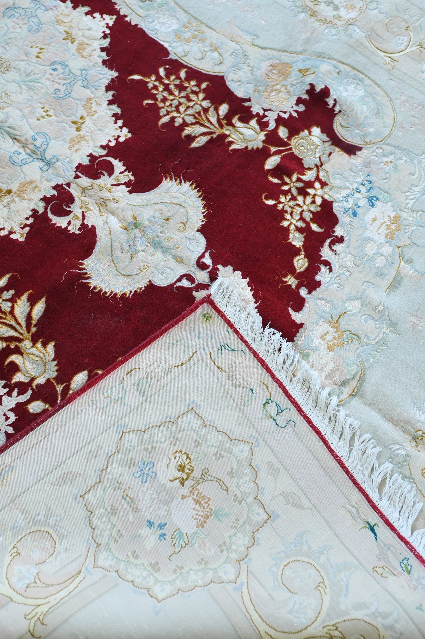 Tabriz wool and silk, red/beige, fine hand knotted 10 X 7 FT