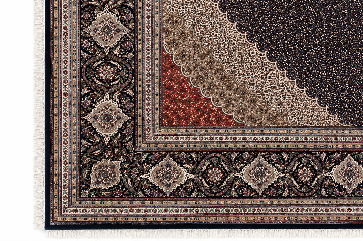 Mahi Tabriz Wool and Silk Black/Beige 13 X 10 FT