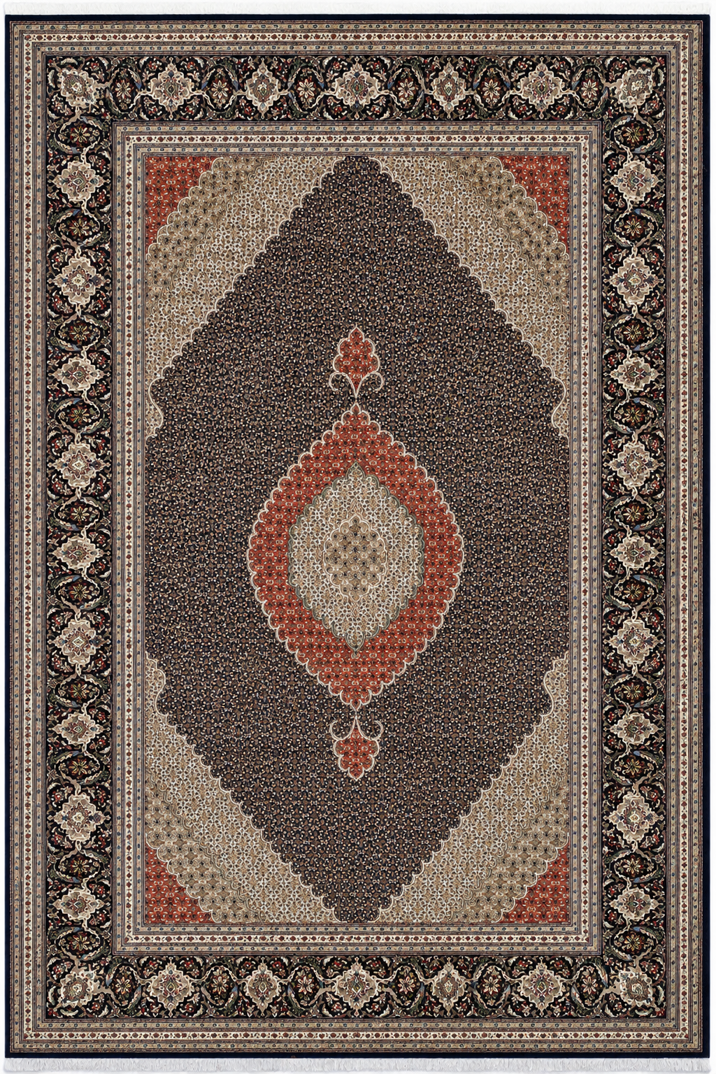 Mahi Tabriz Wool and Silk Black/Beige 13 X 10 FT